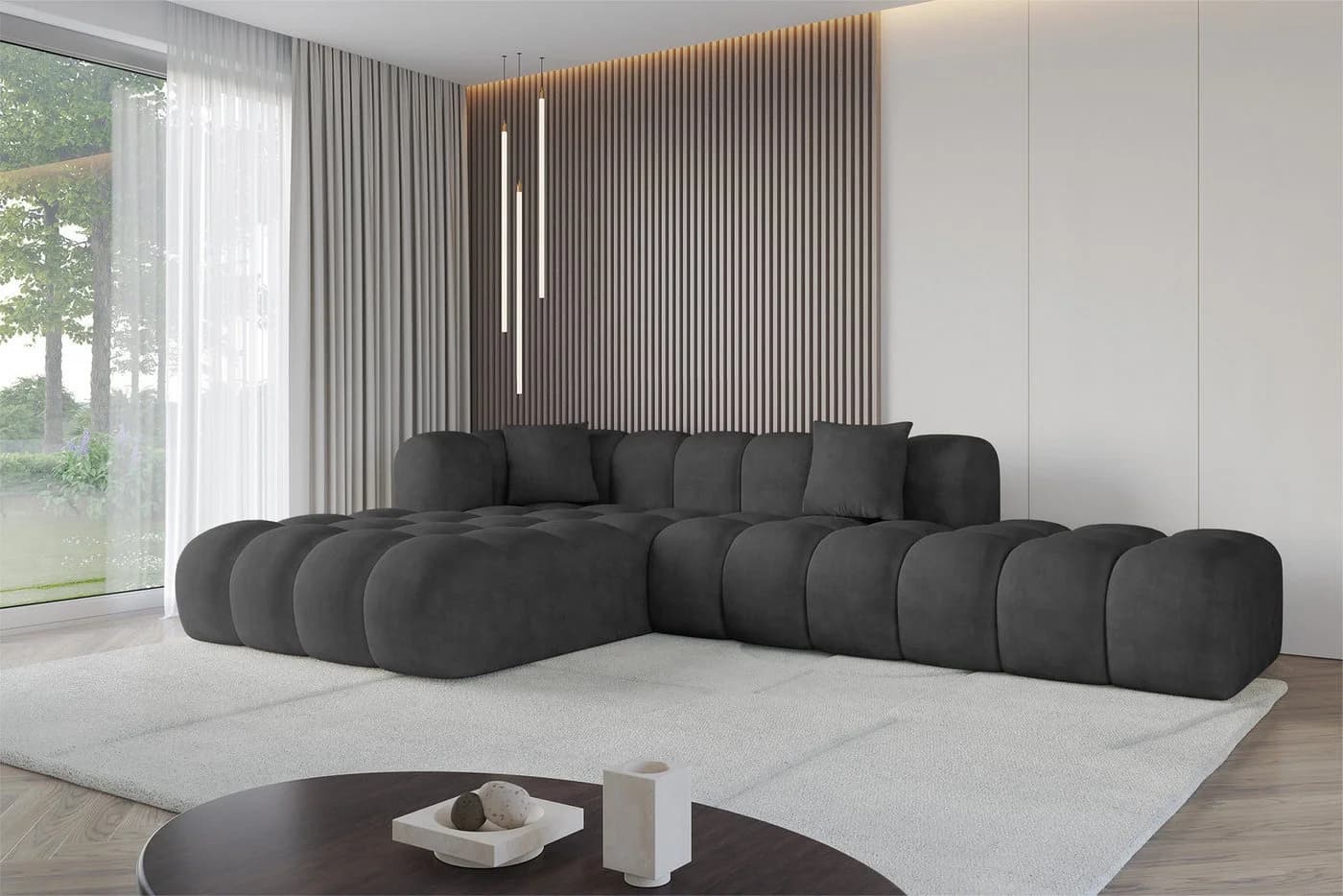 ALTDECOR Ecksofa OLEA-L2, Sofa L-Form Dunkelgrau Samt - Bild 3
