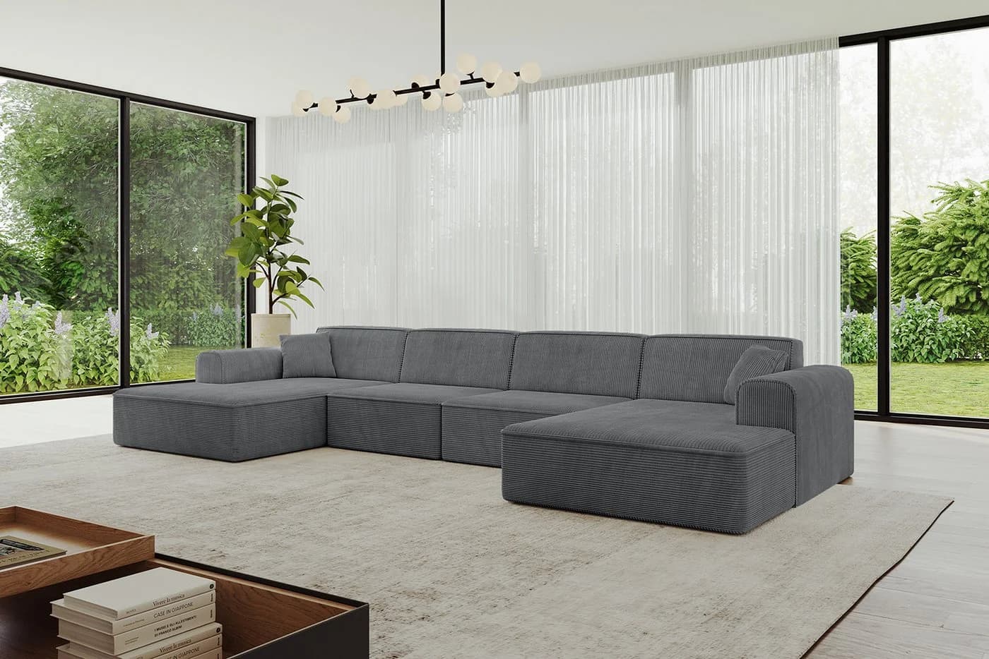 ALTDECOR Wohnlandschaft IREA-U2-v3 U-Form Eckcouch Cord Dunkelgrau - Bild 3