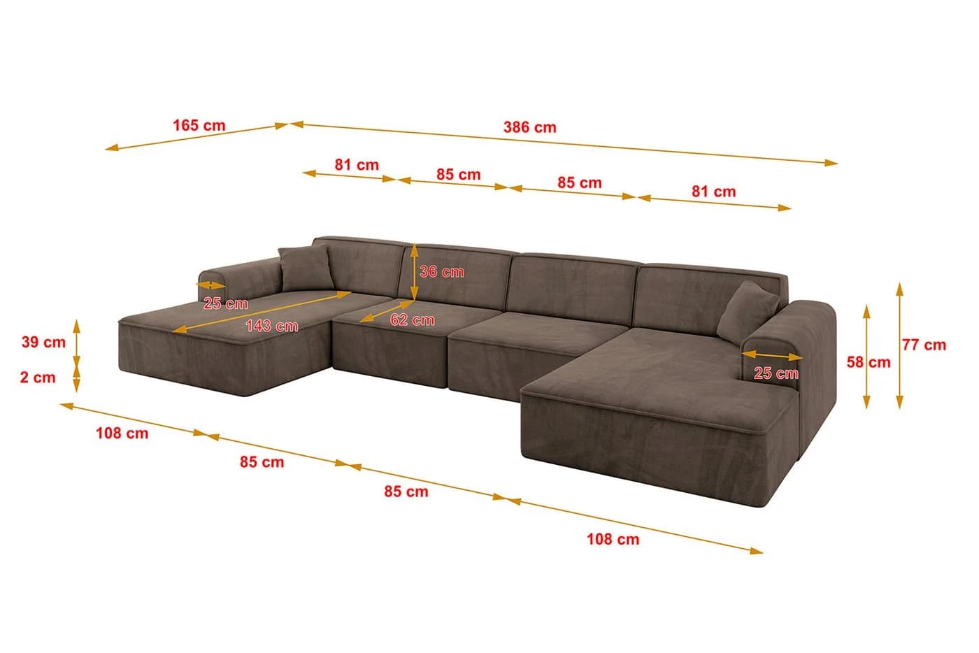 ALTDECOR Wohnlandschaft IREA-U2-v3 U-Form Eckcouch Samt Braun - Bild 4