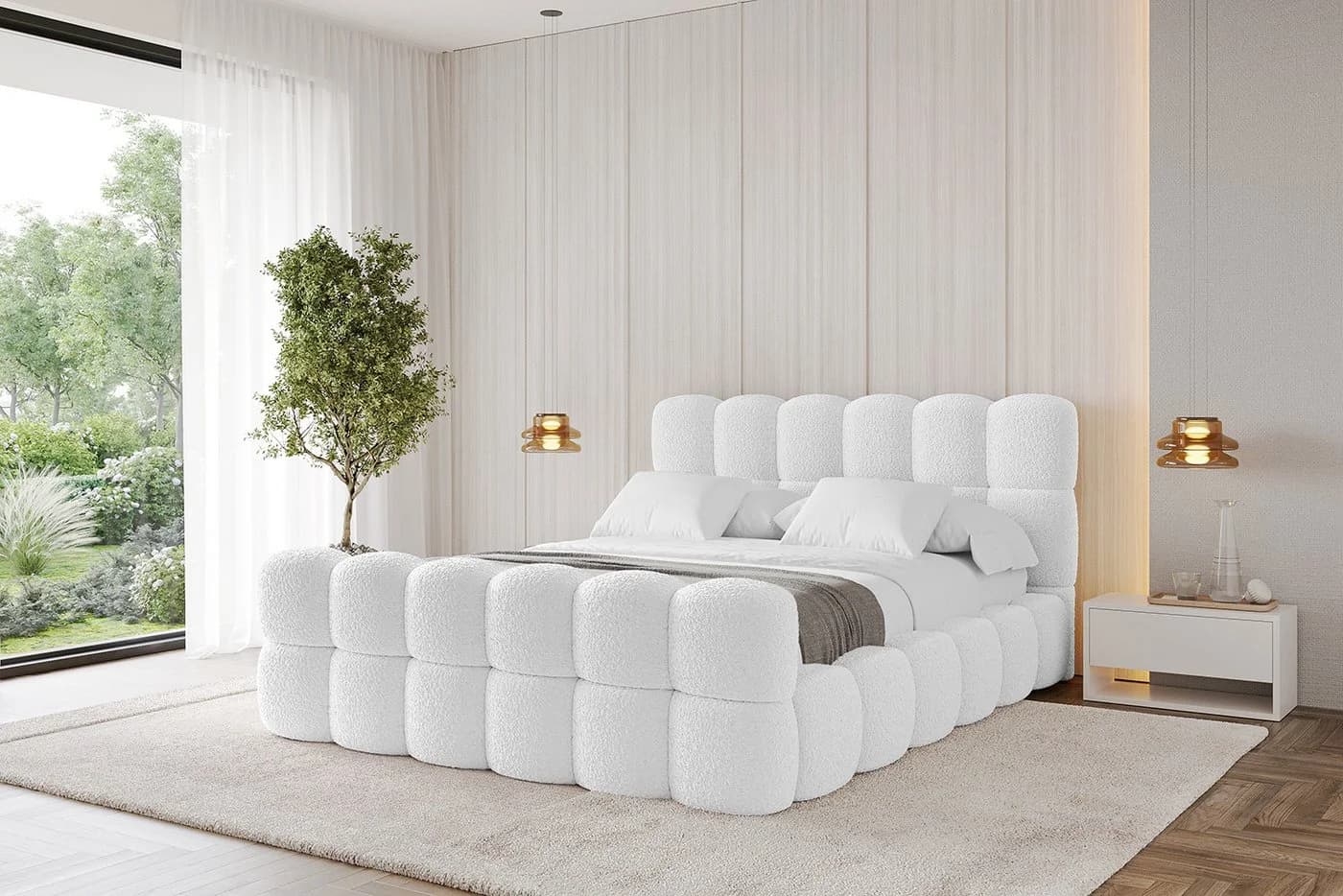ALTDECOR Polsterbett LEYA-Z Weiß mit Bettkasten und Matratze - Bild 2