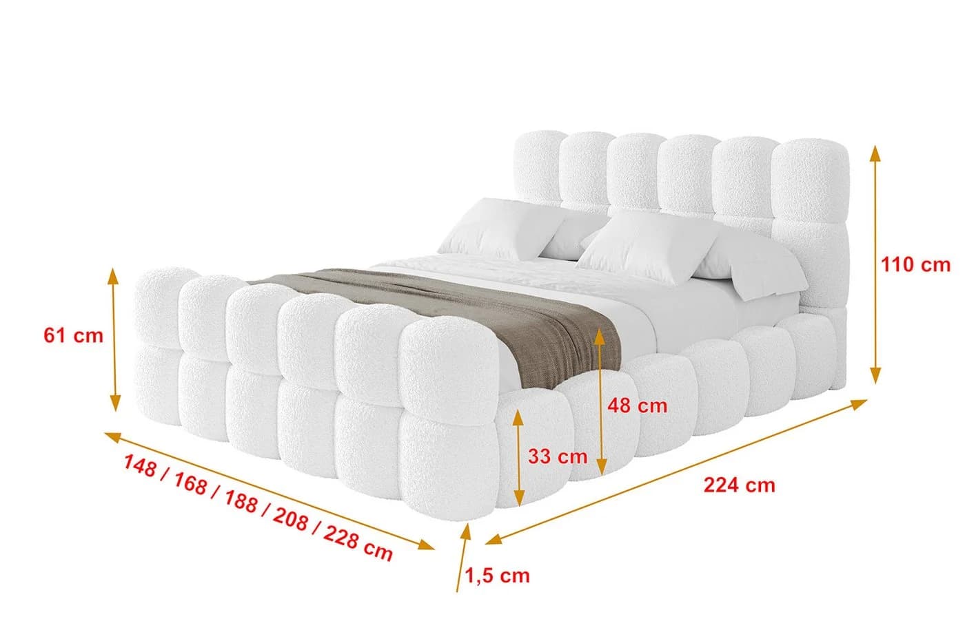ALTDECOR Polsterbett LEYA-Z Weiß mit Bettkasten und Matratze - Bild 4