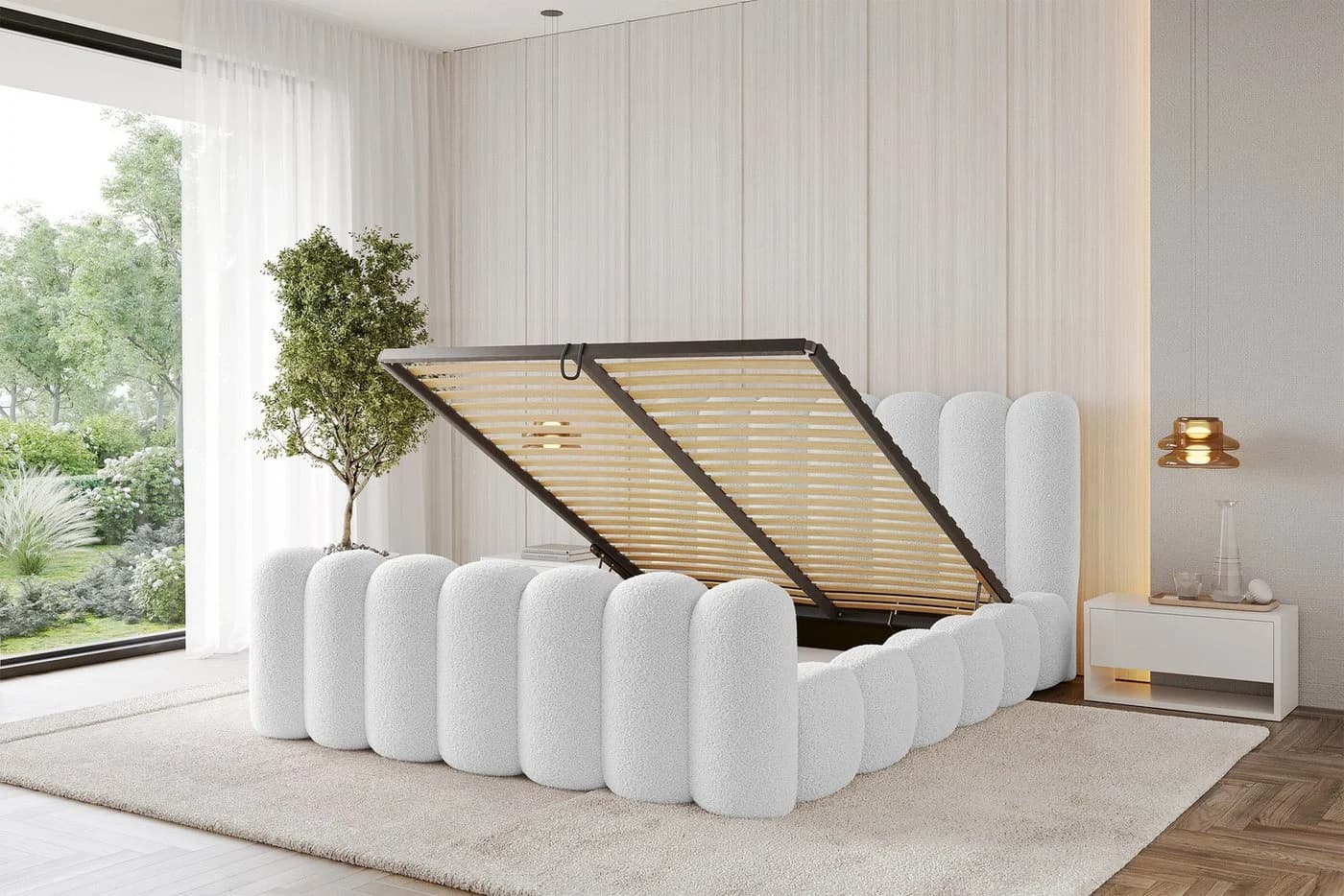 ALTDECOR Polsterbett SENA-Z Weiß mit Bettkasten und Lattenrost - Bild 3