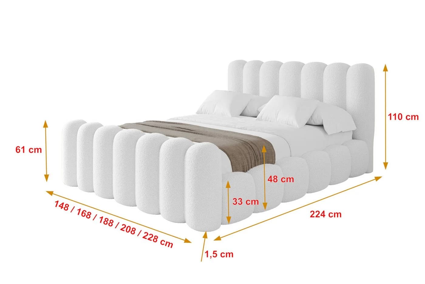 ALTDECOR Polsterbett SENA-Z Weiß mit Bettkasten und Lattenrost - Bild 4