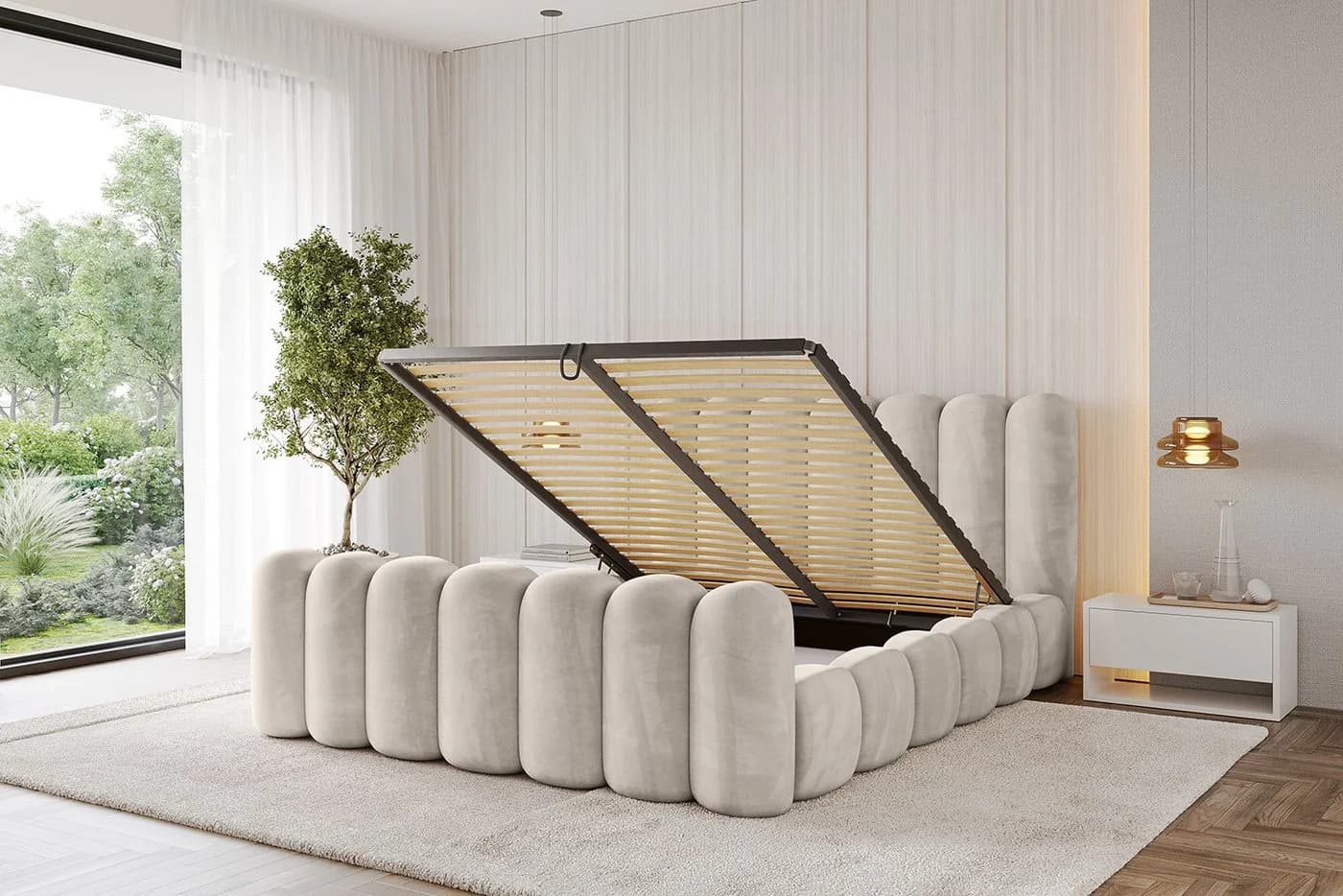 ALTDECOR Polsterbett SENA-Z Beige mit Bettkasten und Matratze - Bild 3