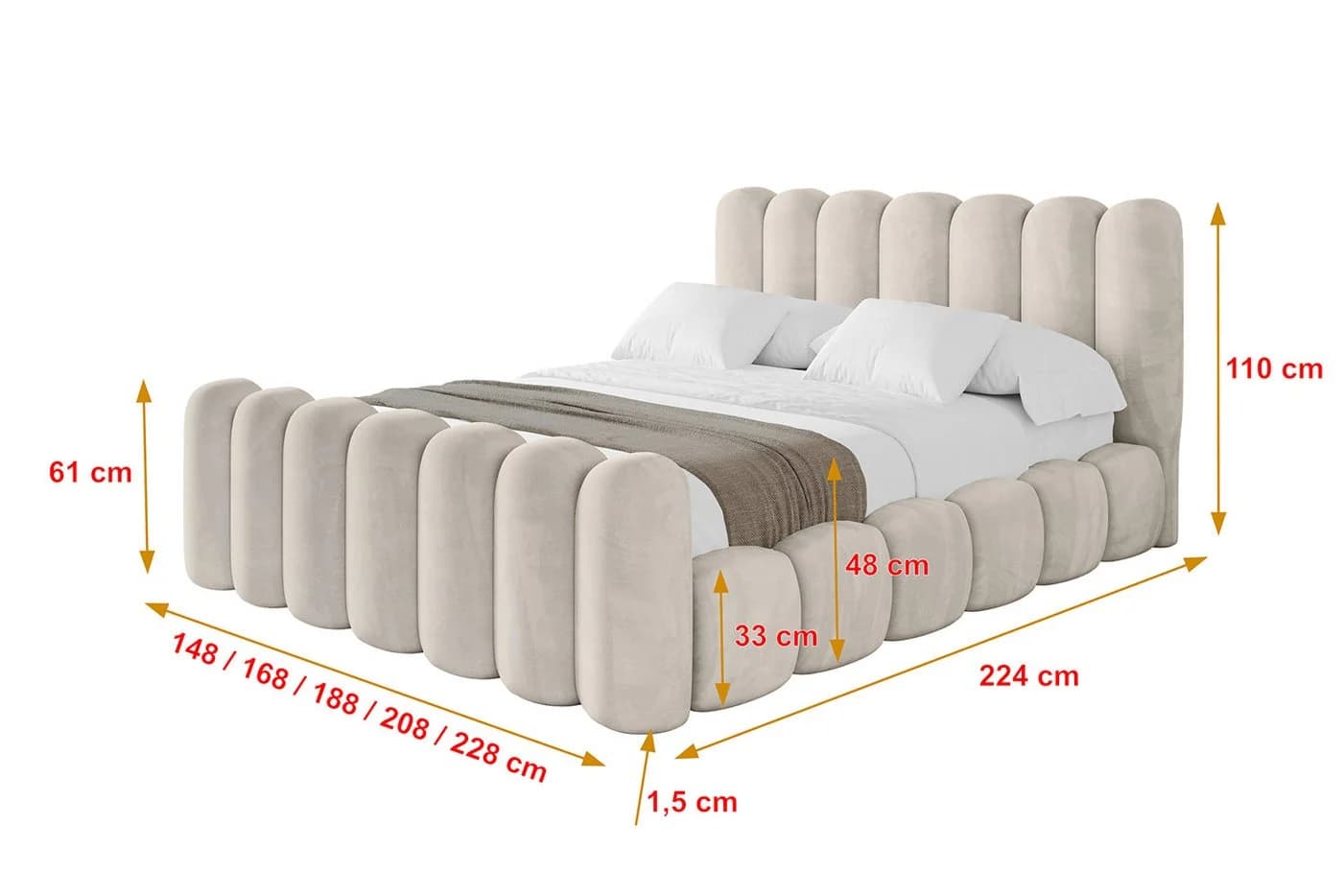 ALTDECOR Polsterbett SENA-Z Beige mit Bettkasten und Matratze - Bild 4