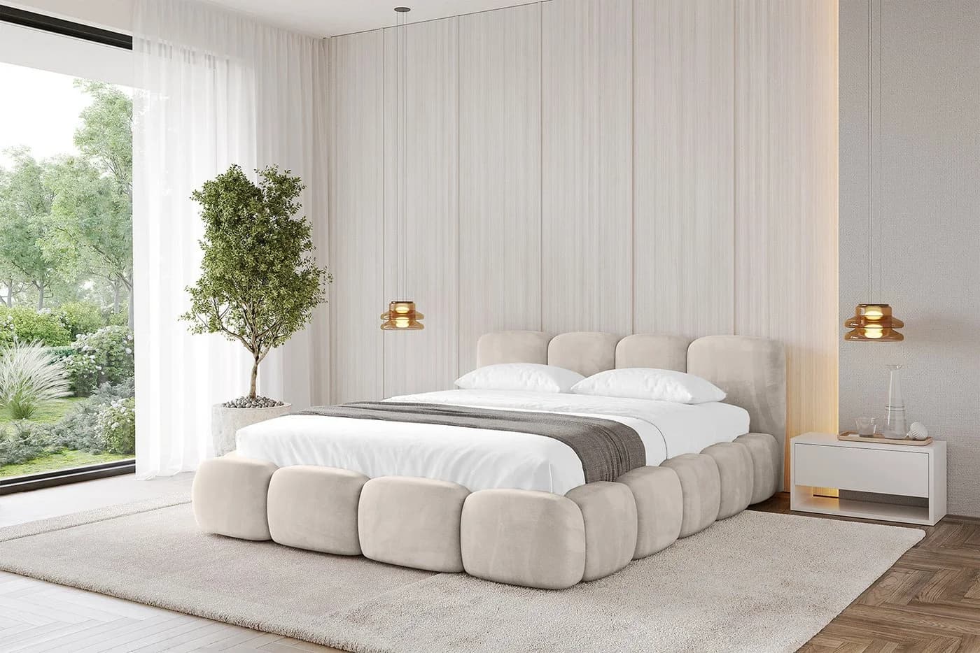 ALTDECOR Polsterbett KALA-v1 Beige mit Stauraum und Matratze - Bild 2