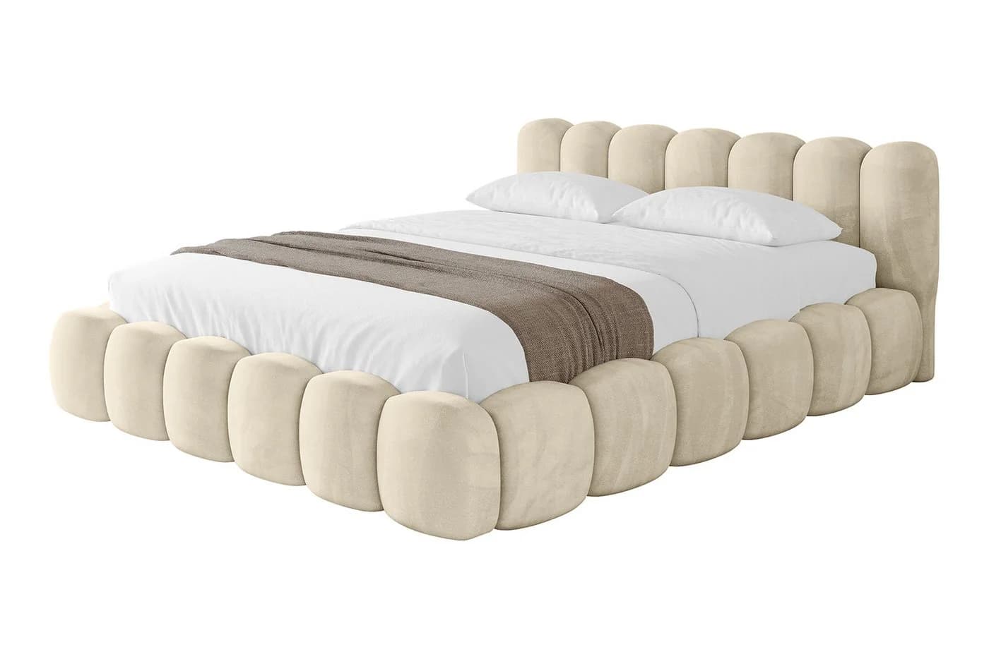 ALTDECOR Polsterbett SENA-v1 Beige Samt mit Bettkasten und Lattenrost