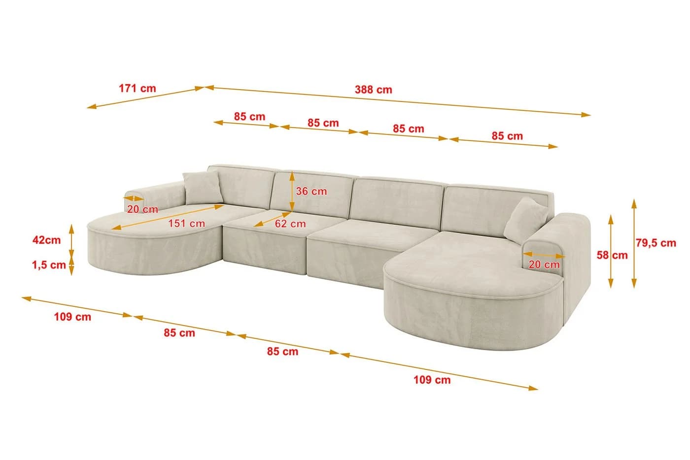 ALTDECOR Wohnlandschaft MARI-U2, U-Form Eckcouch Beige - Bild 4
