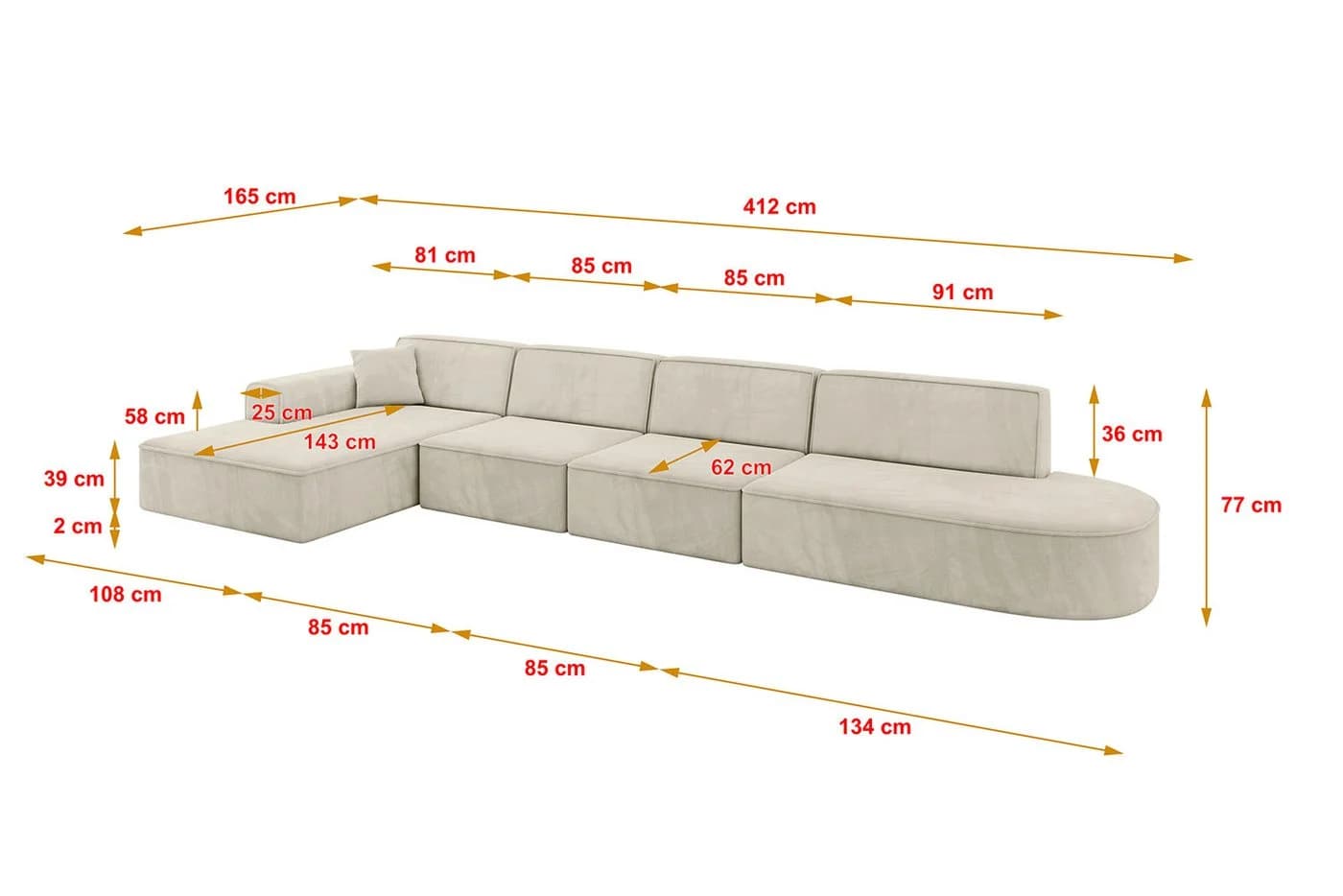 ALTDECOR Ecksofa IREA-L3-v3, Sofa L-Form Beige - Bild 4