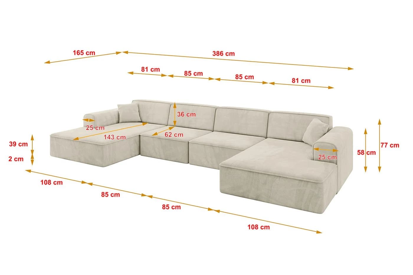 ALTDECOR Wohnlandschaft IREA-U2-v3, Sofa U-Form Eckcouch Beige - Bild 4