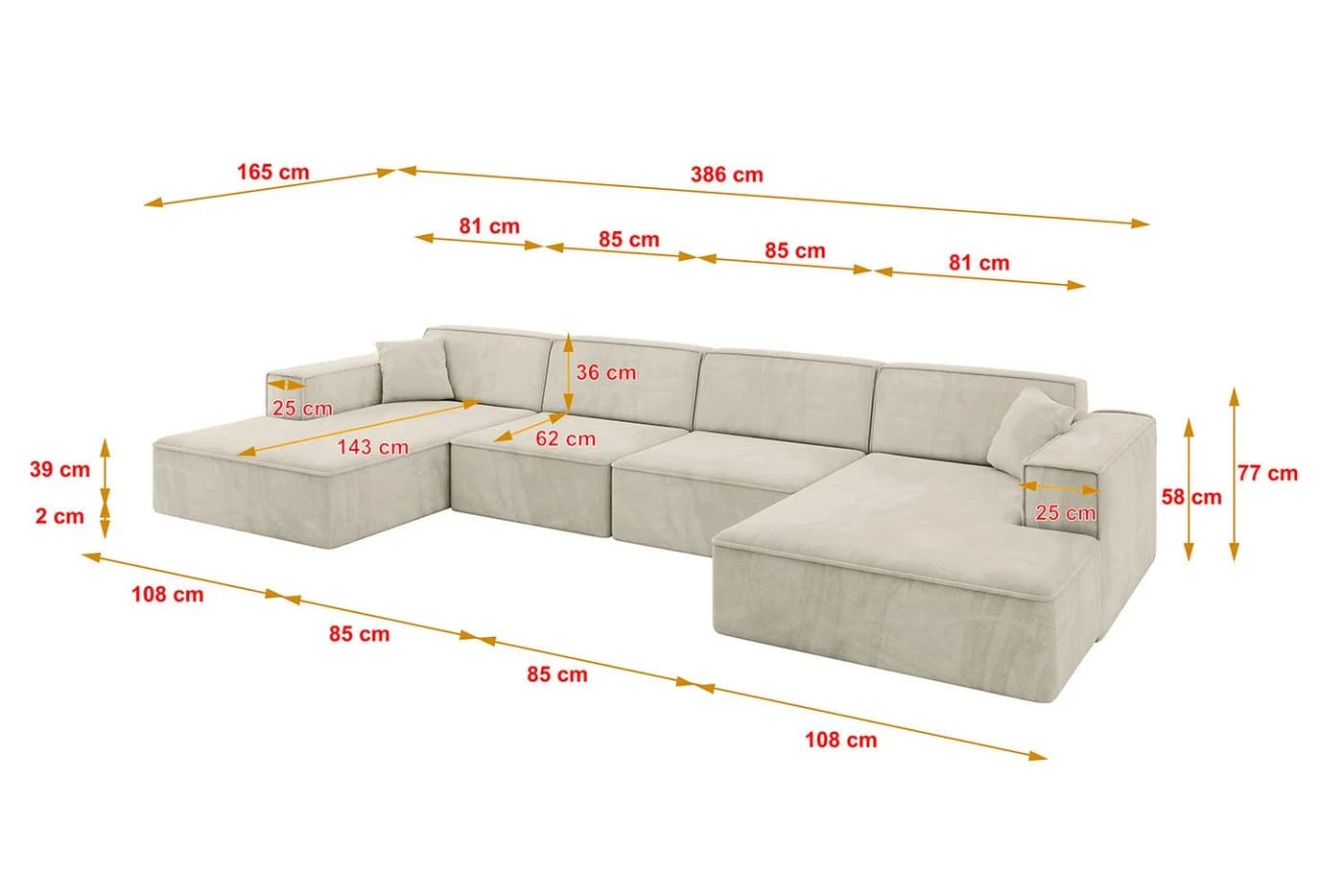 ALTDECOR Wohnlandschaft IREA-U2-v4, U-Form Ecksofa Beige - Bild 4