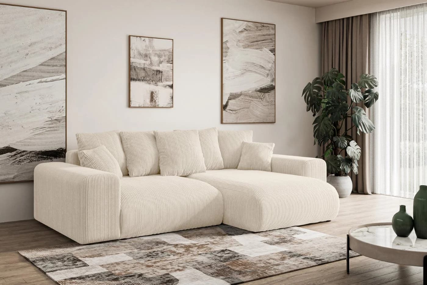 ALTDECOR Ecksofa ESKAR-L L-Form mit Schlaffunktion Beige - Bild 3