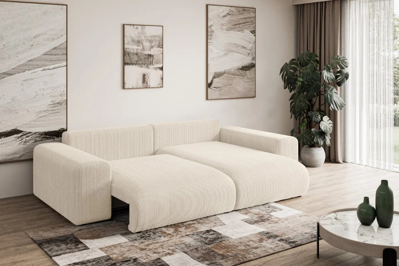 ALTDECOR Ecksofa ESKAR-L L-Form mit Schlaffunktion Beige - Bild 5