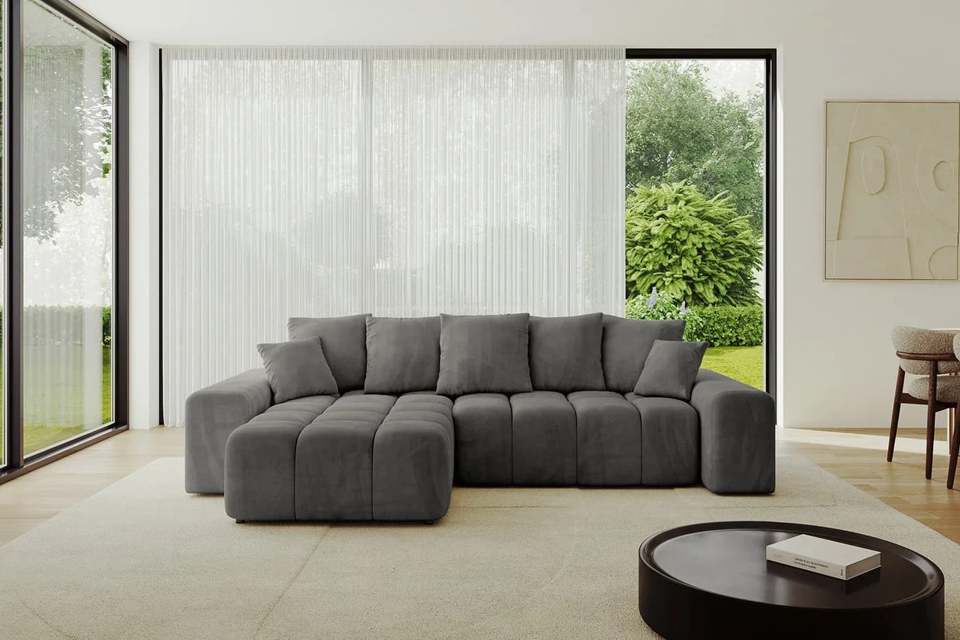 ALTDECOR Ecksofa ENIL-L mit Schlaffunktion und Bettkasten, grau Samt - Bild 2