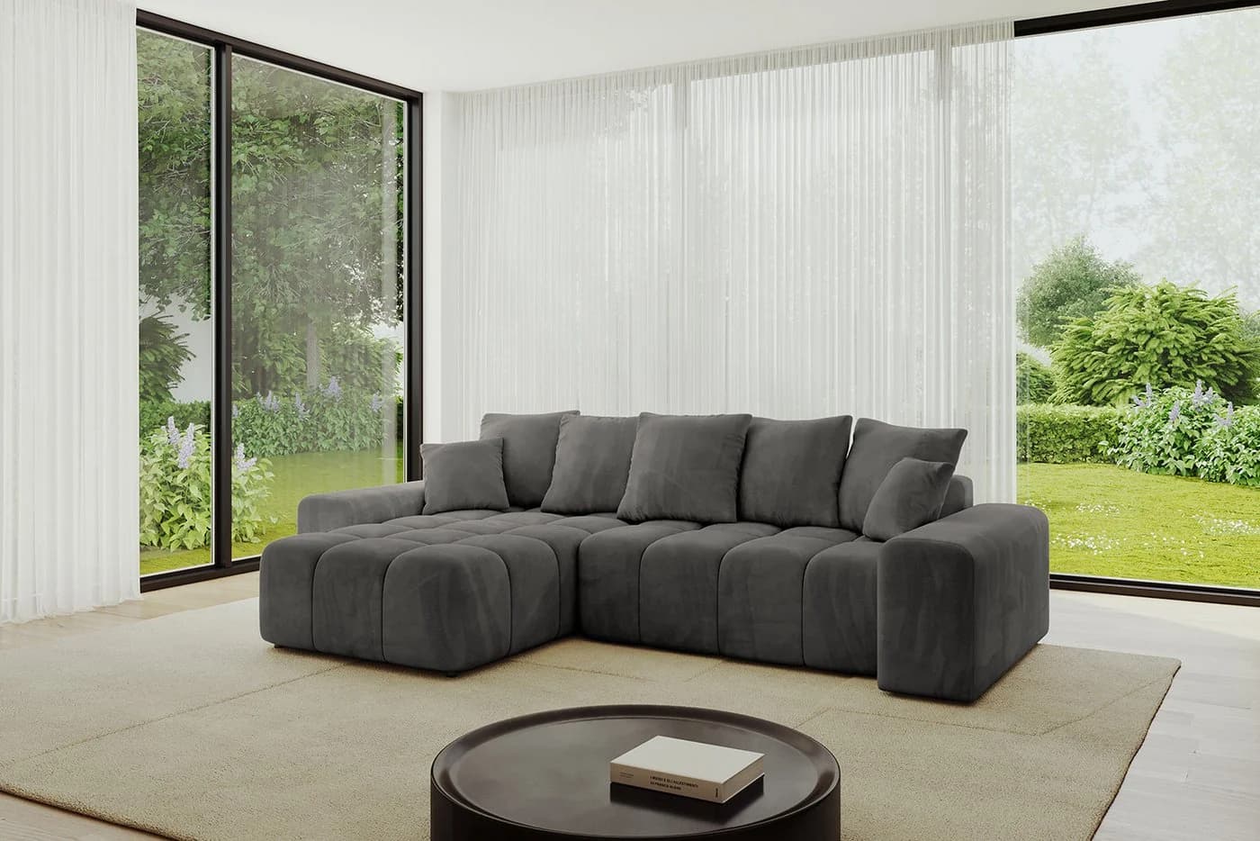 ALTDECOR Ecksofa ENIL-L mit Schlaffunktion und Bettkasten, grau Samt - Bild 3