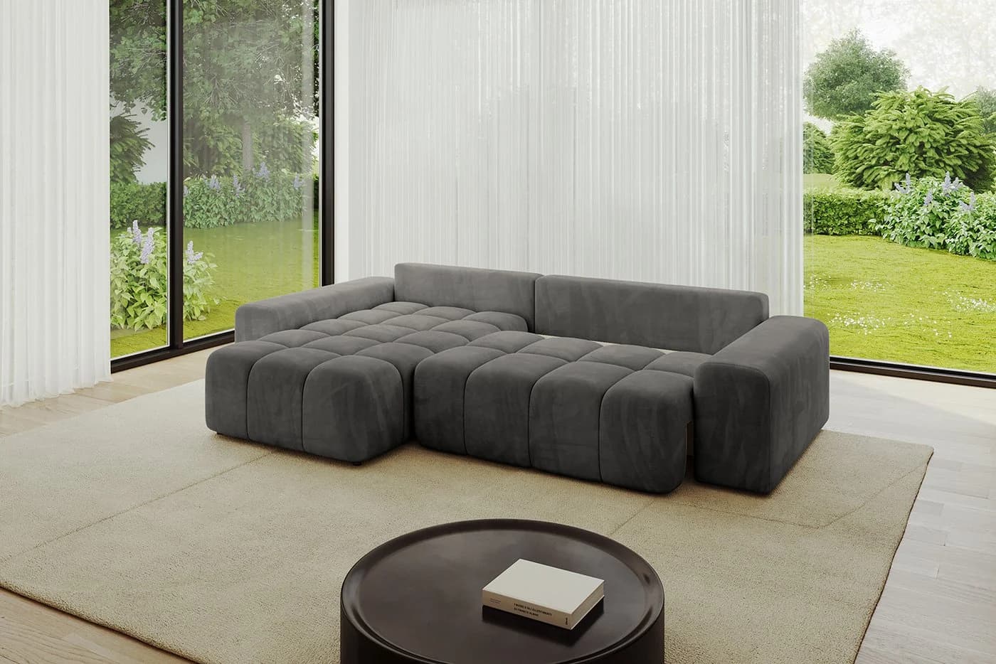 ALTDECOR Ecksofa ENIL-L mit Schlaffunktion und Bettkasten, grau Samt - Bild 4