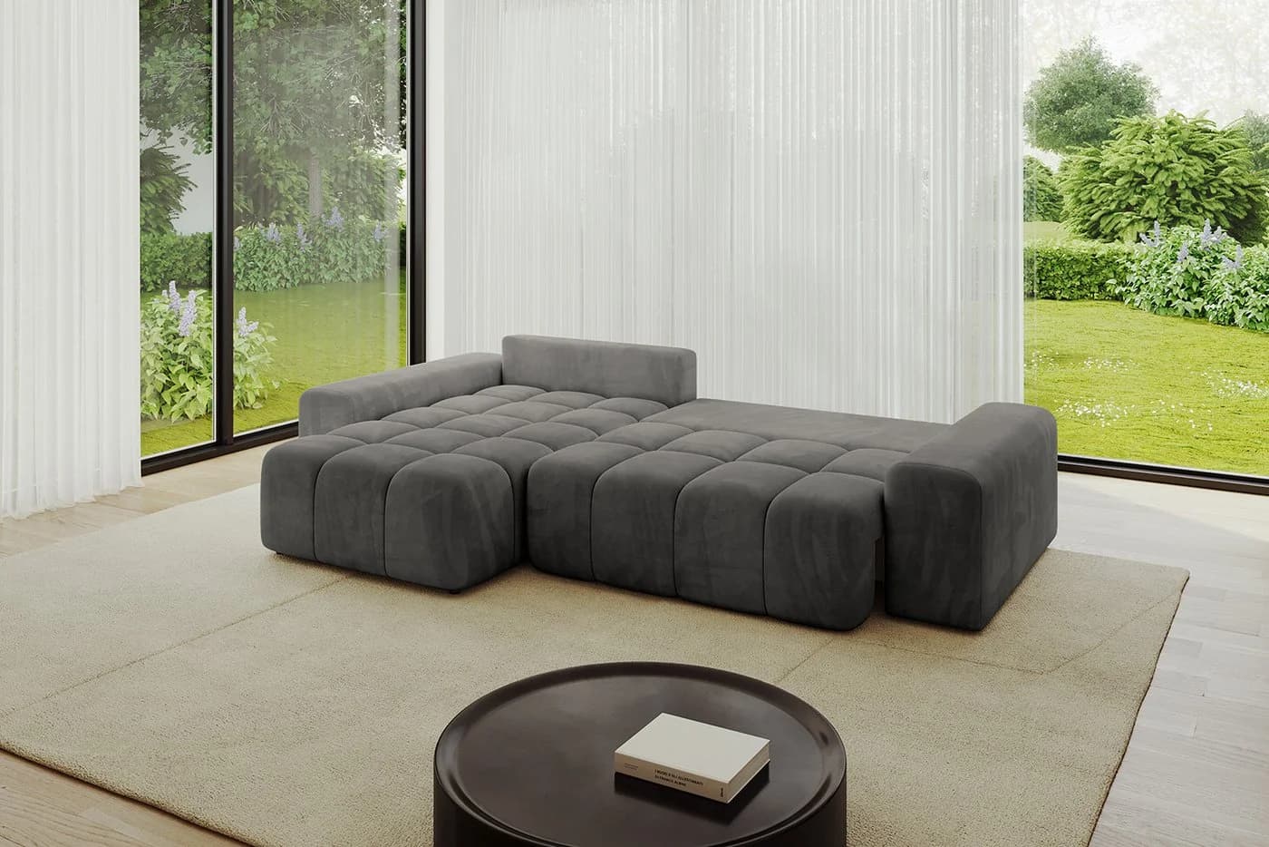 ALTDECOR Ecksofa ENIL-L mit Schlaffunktion und Bettkasten, grau Samt - Bild 5