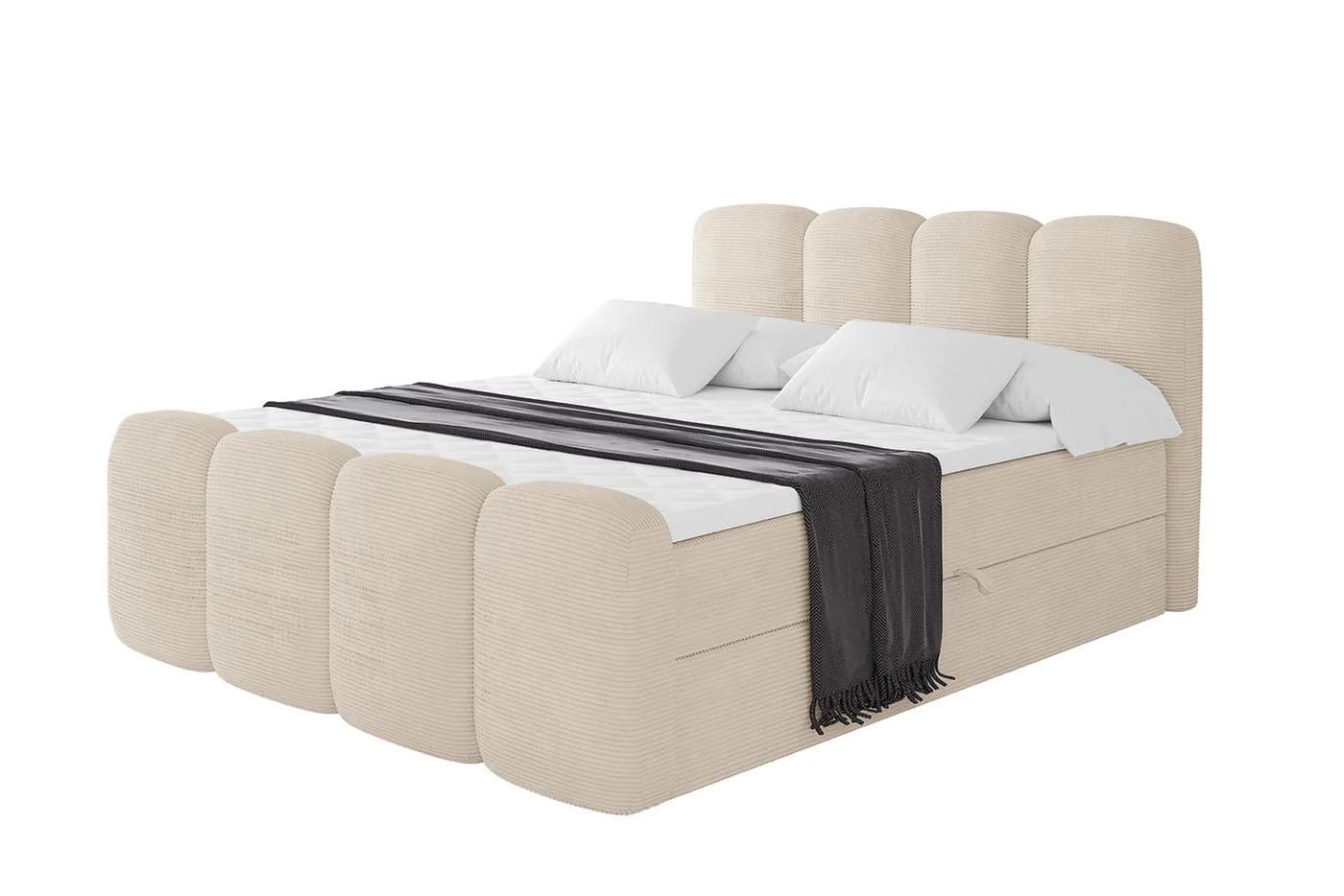 ALTDECOR Boxbett NINA-Z Beige mit Topper und Bettkästen