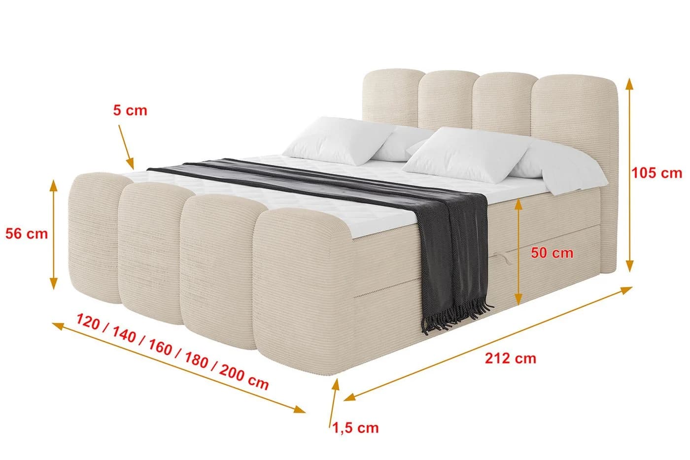 ALTDECOR Boxbett NINA-Z Beige mit Topper und Bettkästen - Bild 4