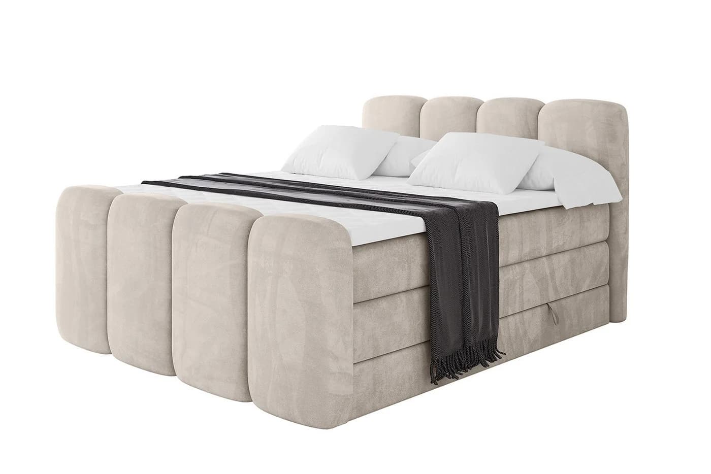 ALTDECOR Boxspringbett NINA-Z KING Beige mit Topper und Bettkästen
