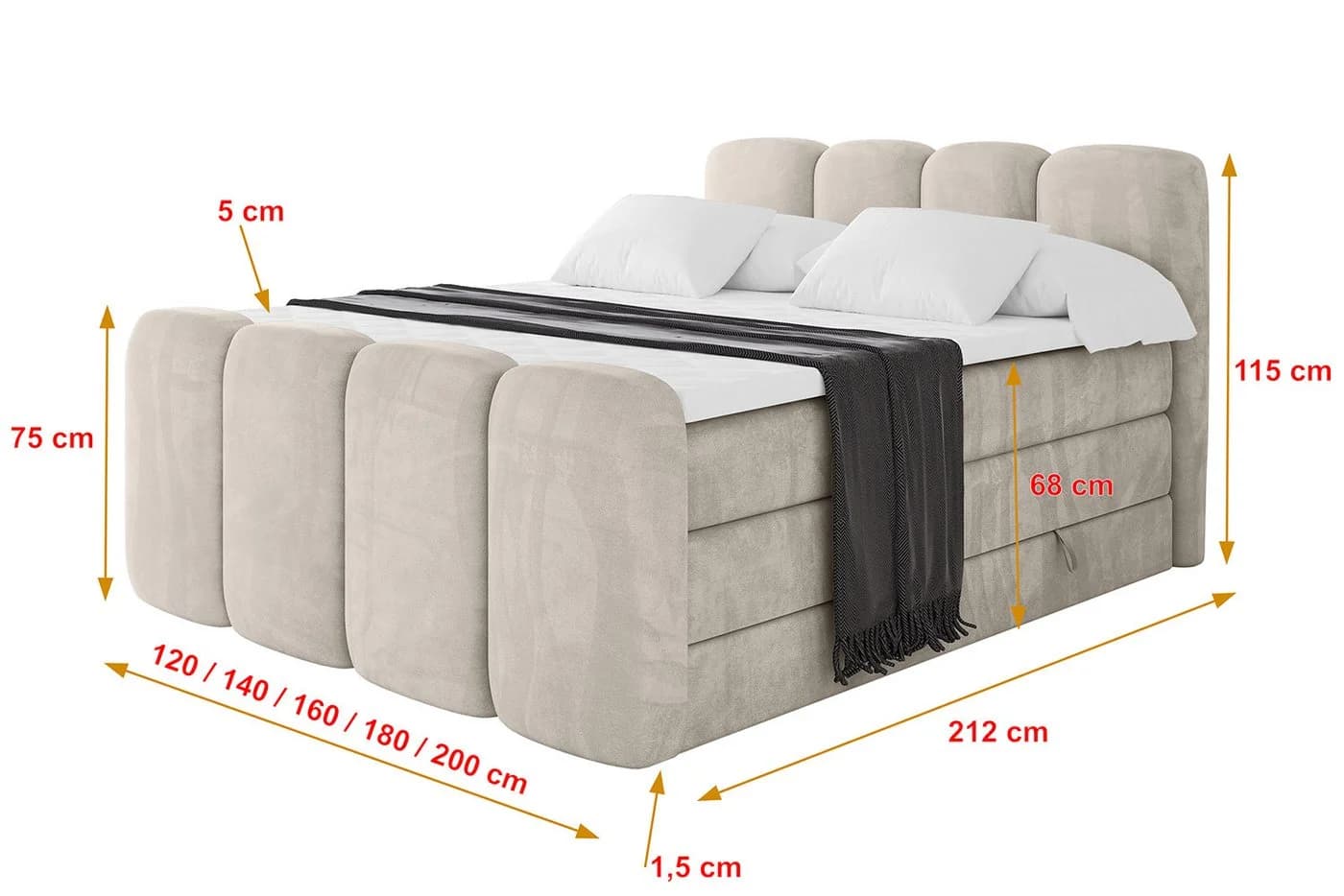 ALTDECOR Boxspringbett NINA-Z KING Beige mit Topper und Bettkästen - Bild 4