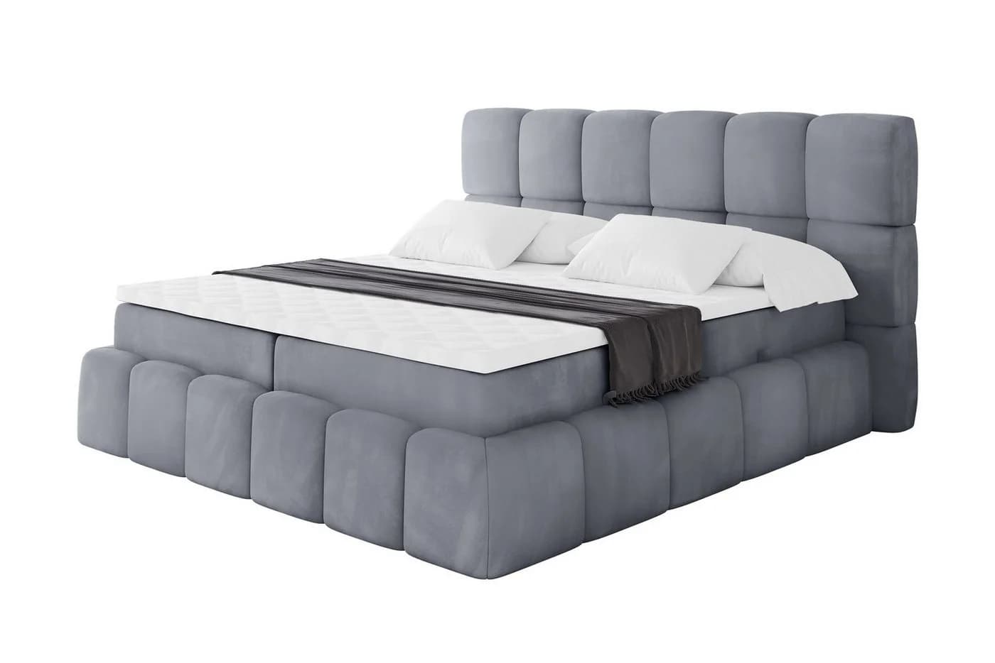 ALTDECOR Boxspringbett AURI Grau mit Bettkästen und Topper