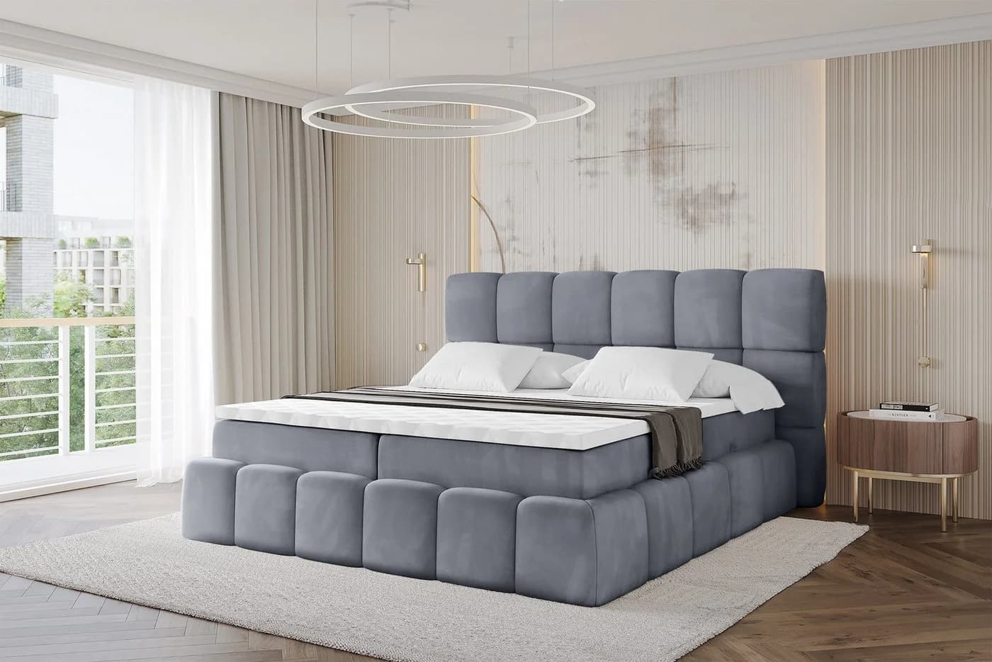 ALTDECOR Boxspringbett AURI Grau mit Bettkästen und Topper - Bild 2