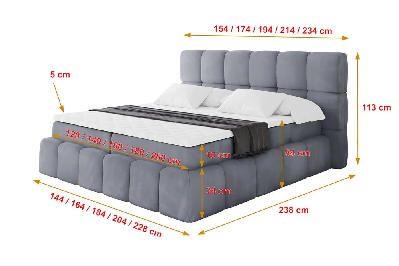 ALTDECOR Boxspringbett AURI Grau mit Bettkästen und Topper - Bild 4