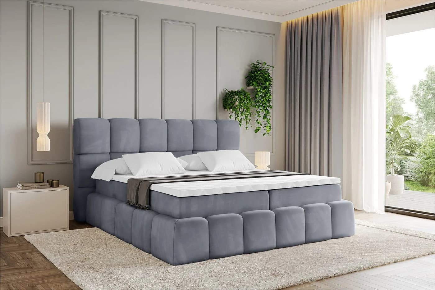 ALTDECOR Boxspringbett AURI Grau mit Bettkästen und Topper - Bild 5