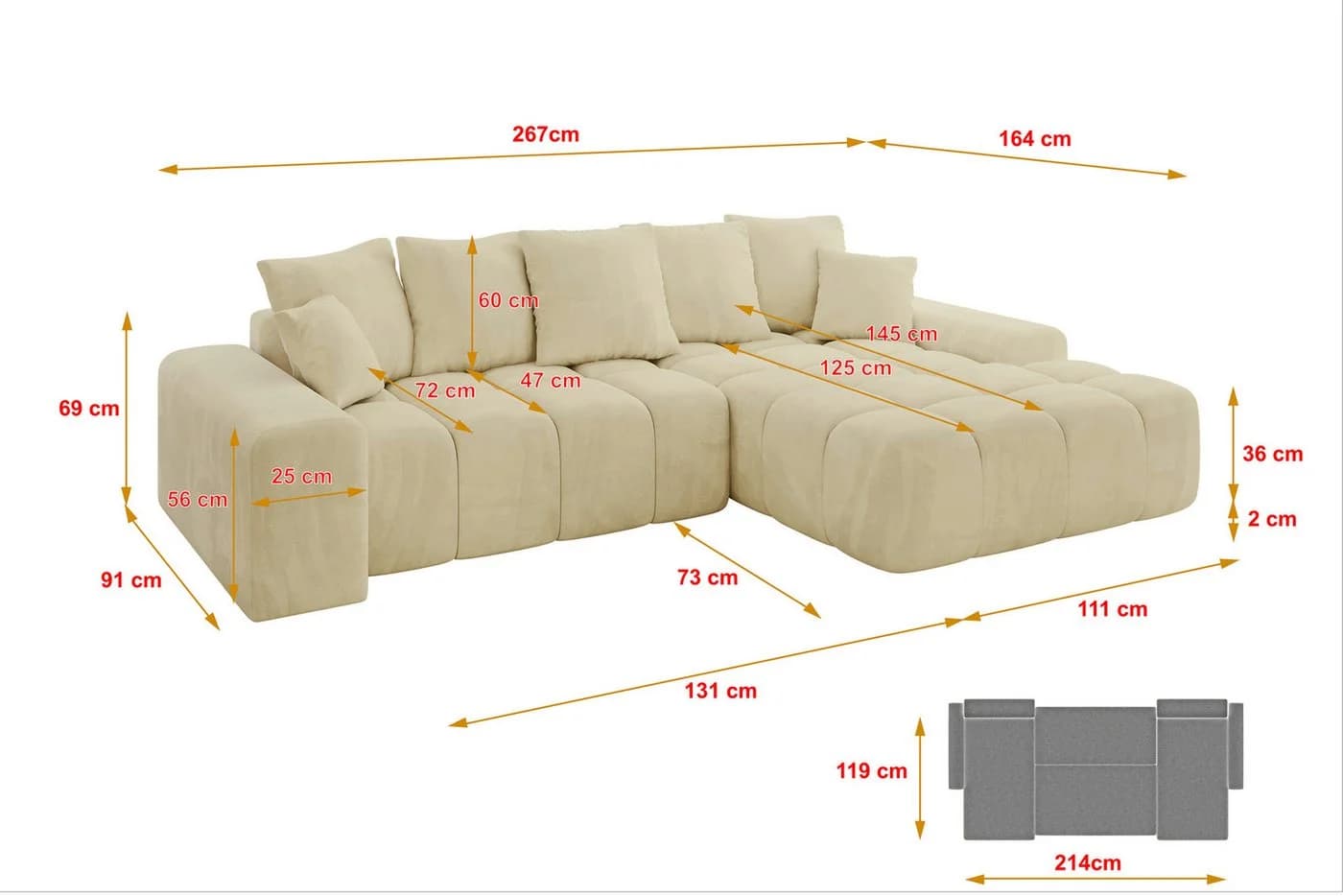 ALTDECOR Ecksofa ENSI-L Beige mit Schlaffunktion und Bettkasten - Bild 4