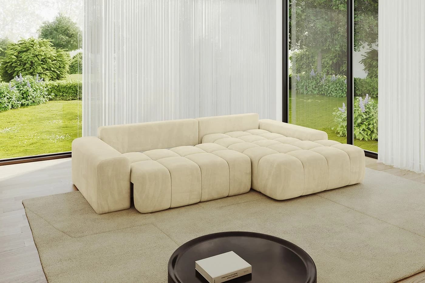 ALTDECOR Ecksofa ENSI-L Beige mit Schlaffunktion und Bettkasten - Bild 5
