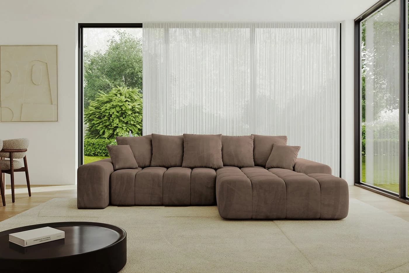 ALTDECOR Ecksofa ENSI-L mit Schlaffunktion und Bettkasten Braun Samt - Bild 2