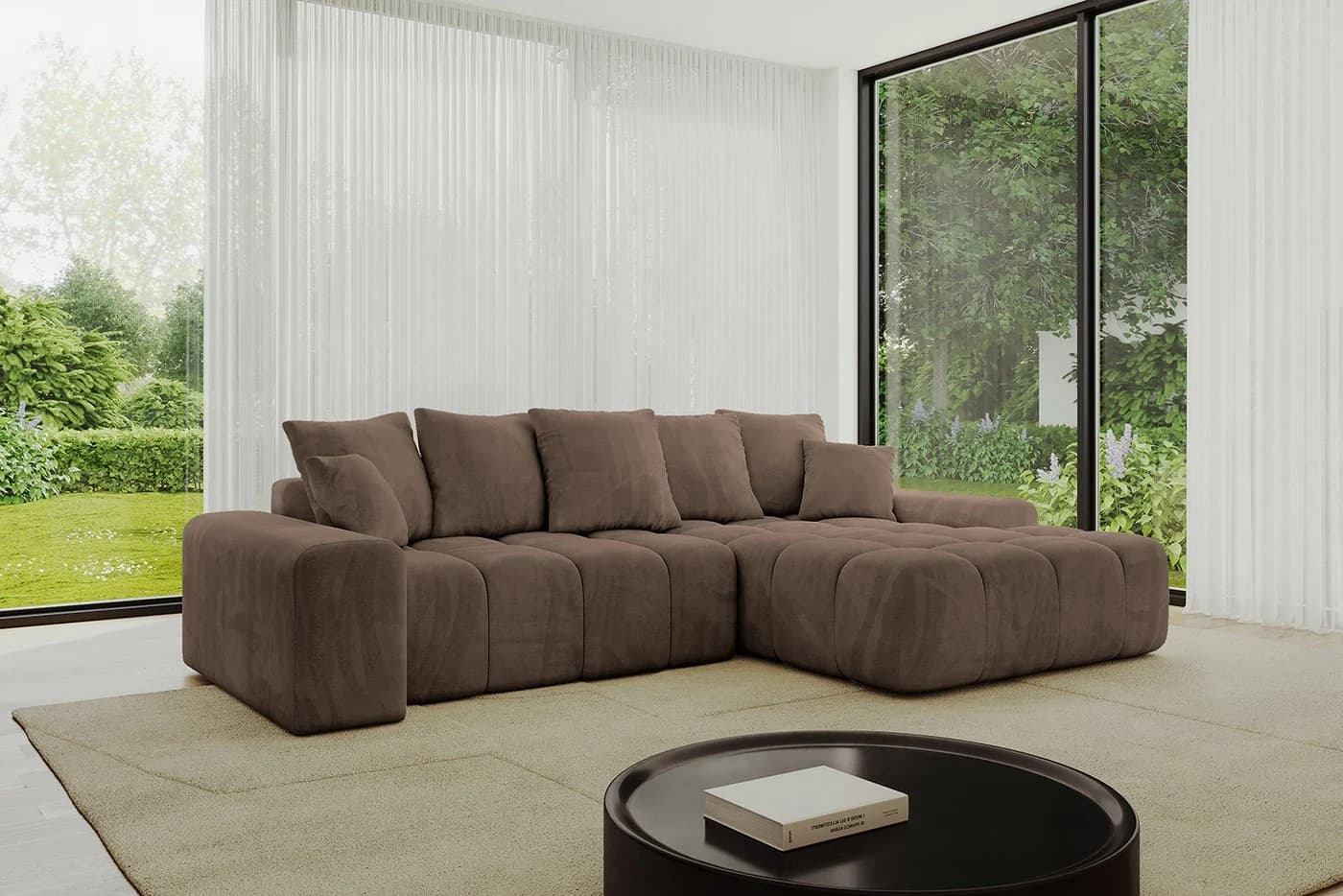 ALTDECOR Ecksofa ENSI-L mit Schlaffunktion und Bettkasten Braun Samt - Bild 3