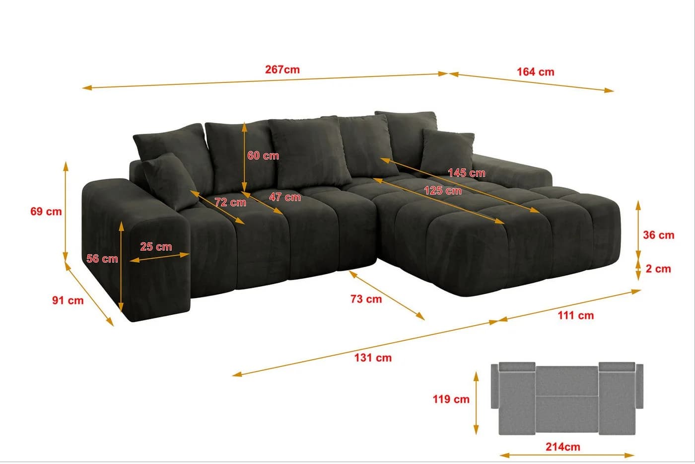 ALTDECOR Ecksofa ENSI-L Schwarz Schlaffunktion Bettkasten L-Form - Bild 4