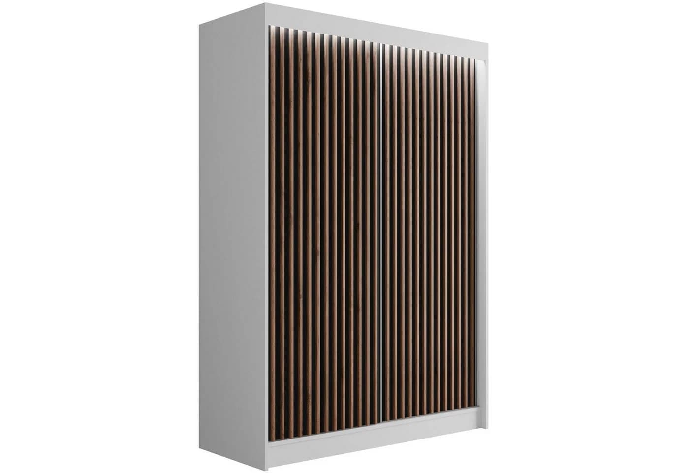 ALTDECOR Schiebetürenschrank VILANv2 Weiß Lamelle Eiche Wotan