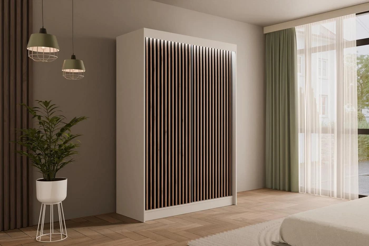 ALTDECOR Schiebetürenschrank VILANv2 Weiß Lamelle Eiche Wotan - Bild 2