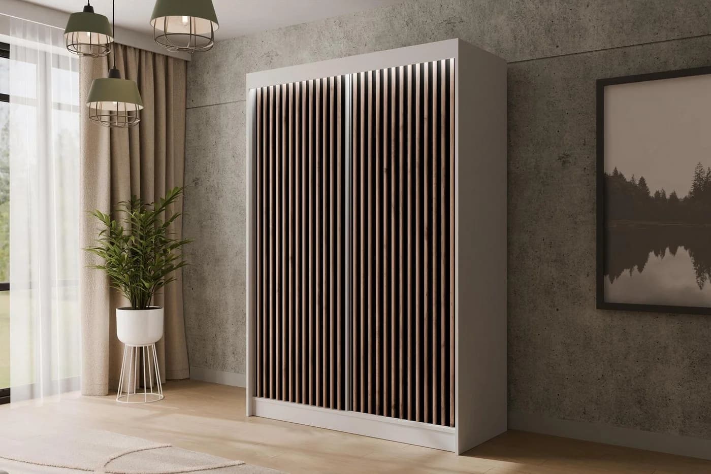 ALTDECOR Schiebetürenschrank VILANv2 Weiß Lamelle Eiche Wotan - Bild 3