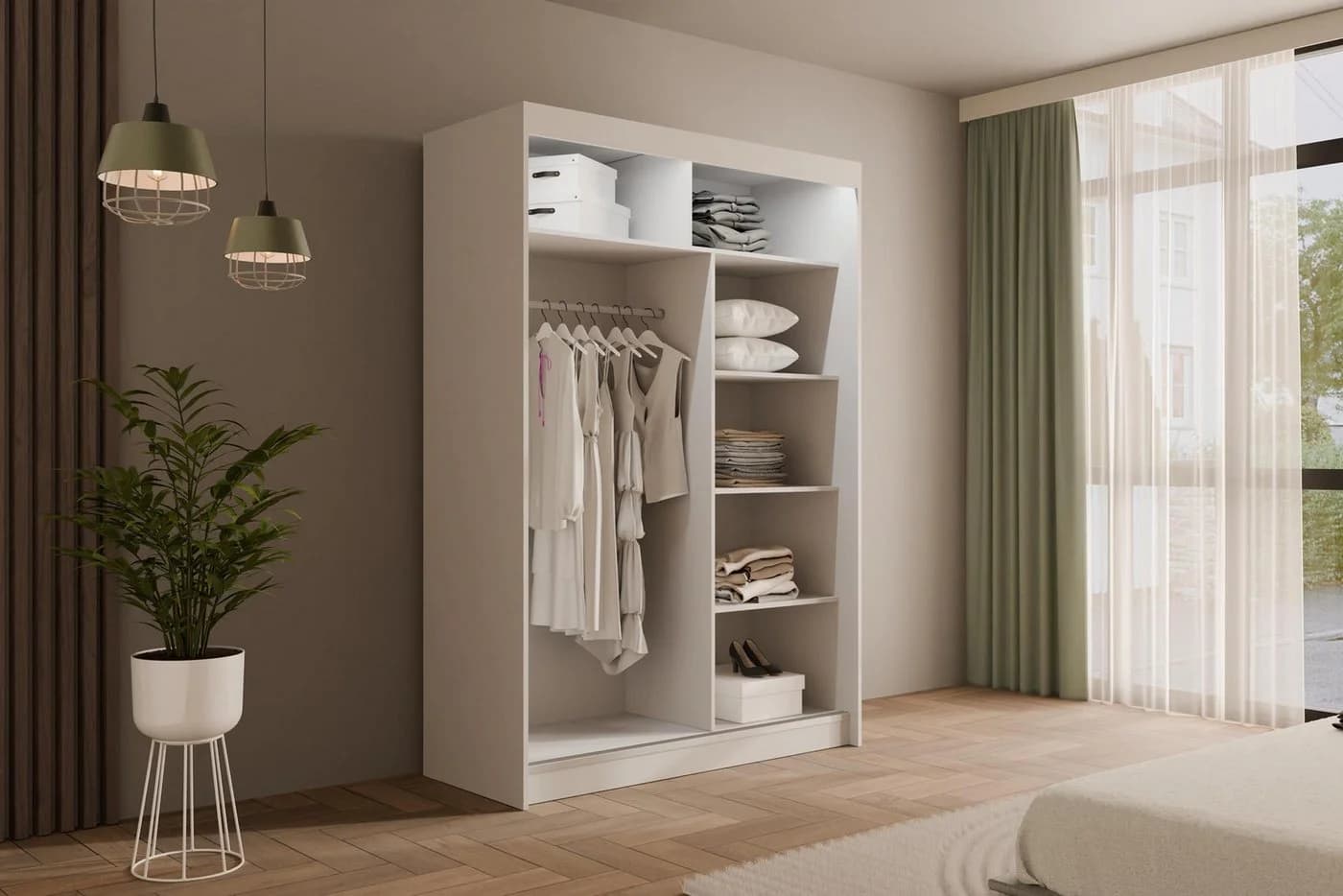 ALTDECOR Schiebetürenschrank VILANv2 Weiß Lamelle Eiche Wotan - Bild 5