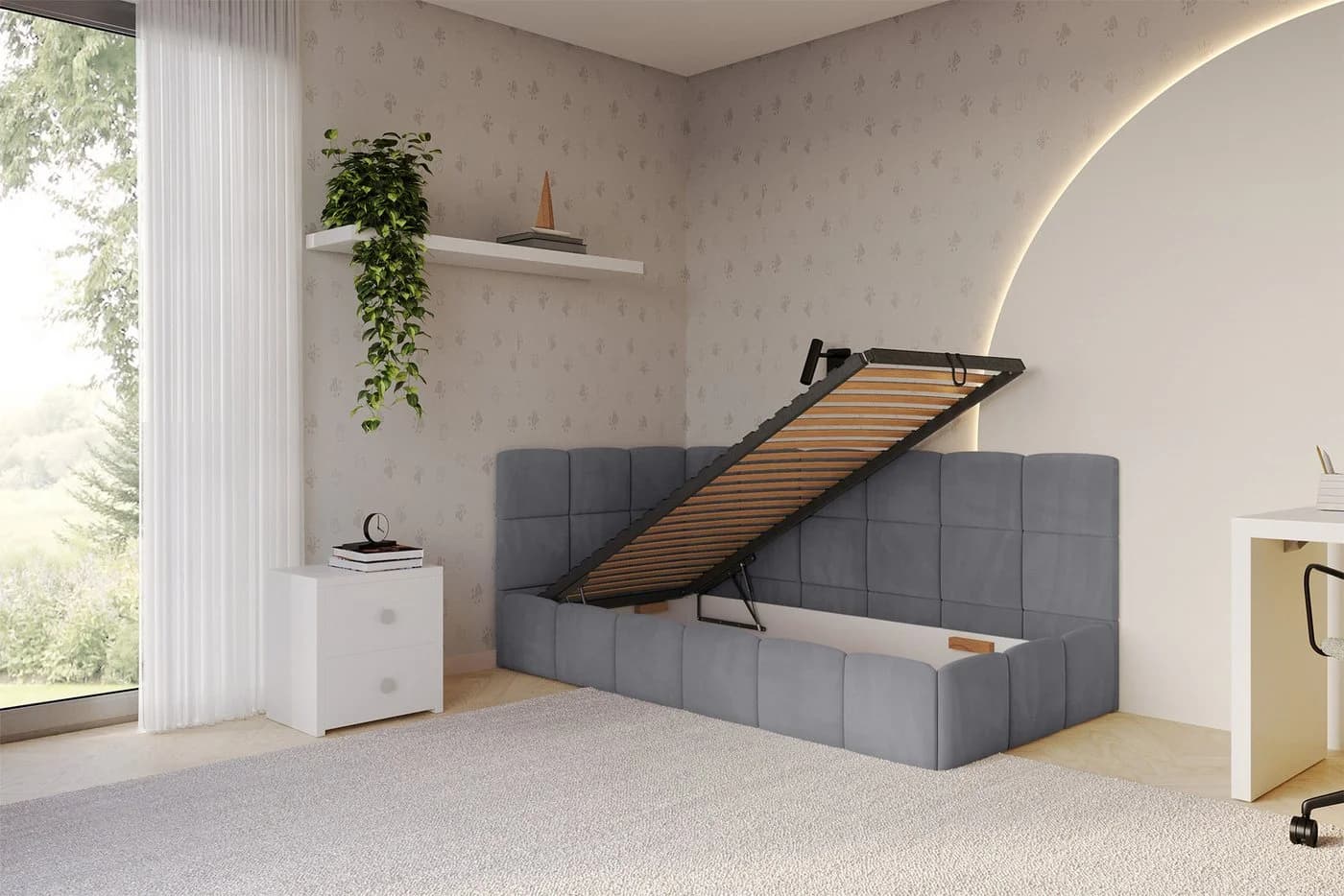 ALTDECOR Jugendbett LIVY Grau mit Bettkasten und Lattenrost - Bild 3
