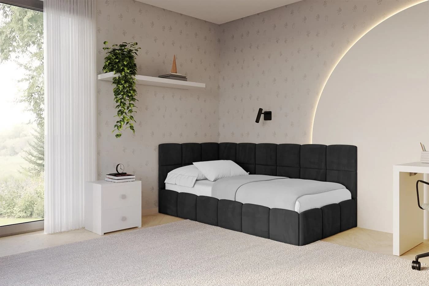 ALTDECOR Jugendbett LIVY Schwarz mit Bettkasten und Lattenrost - Bild 2