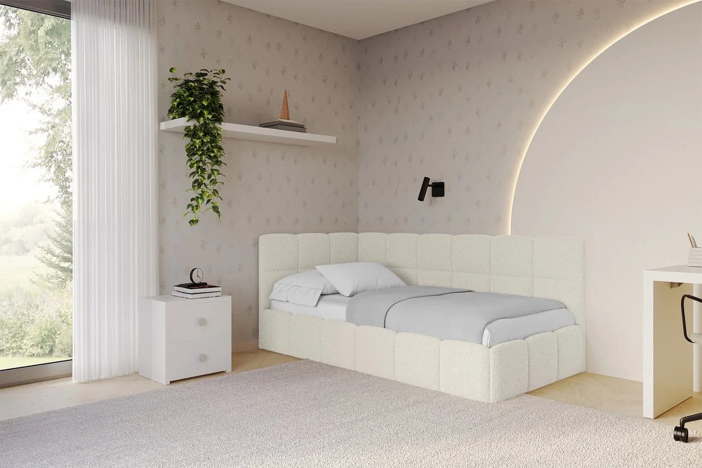 ALTDECOR Jugendbett LIVY Polsterbett mit Bettkasten und Lattenrost Beige/Braun - Bild 2