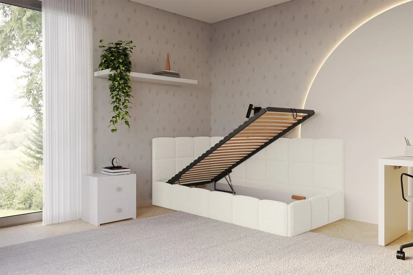 ALTDECOR Jugendbett LIVY Polsterbett mit Bettkasten und Lattenrost Beige/Braun - Bild 3