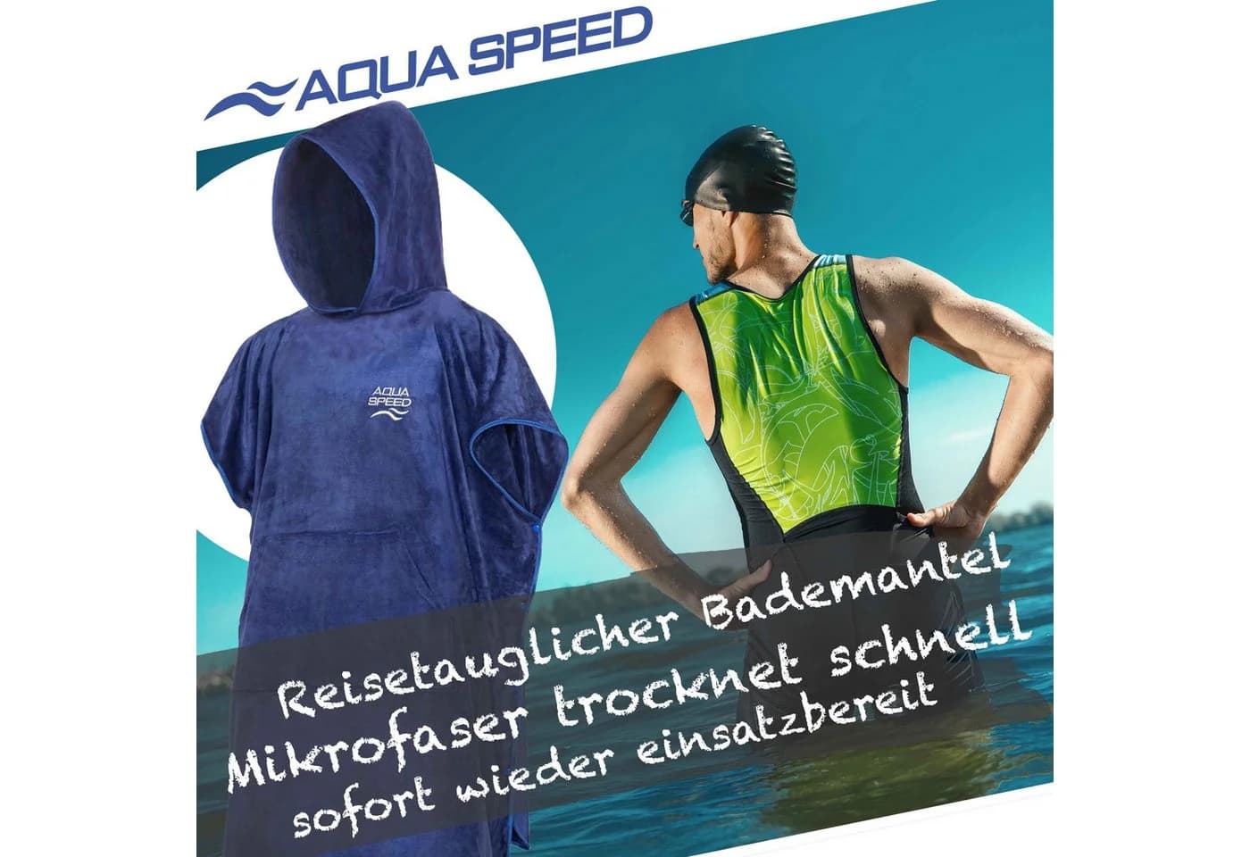 Aqua Speed Kapuzenhandtuch Badeponcho Blau XL 95x240cm - Bild 3