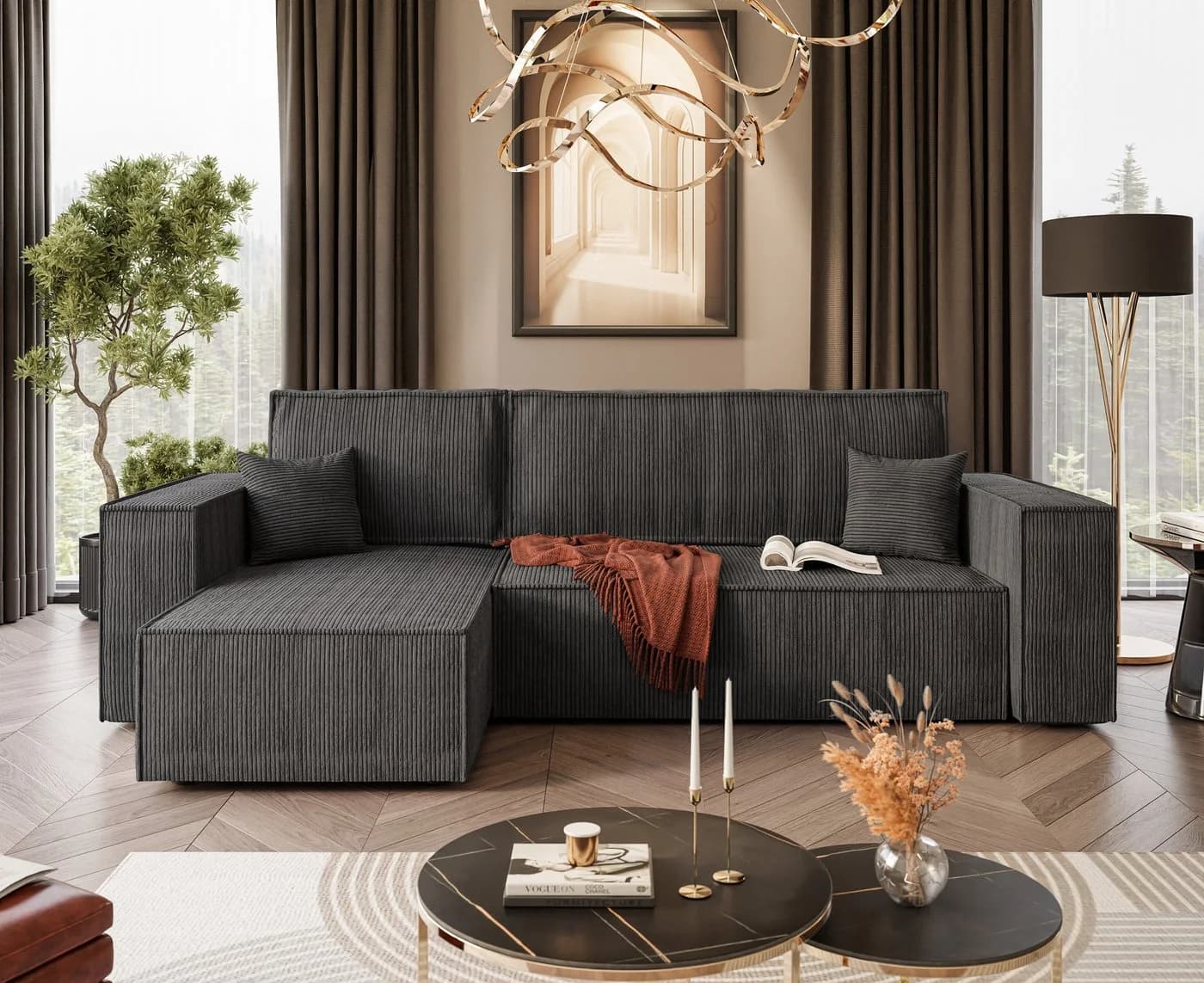 Lookway Ecksofa CARLOS L-Form Dunkelgrau mit Schlaffunktion und Bettkasten - Bild 2