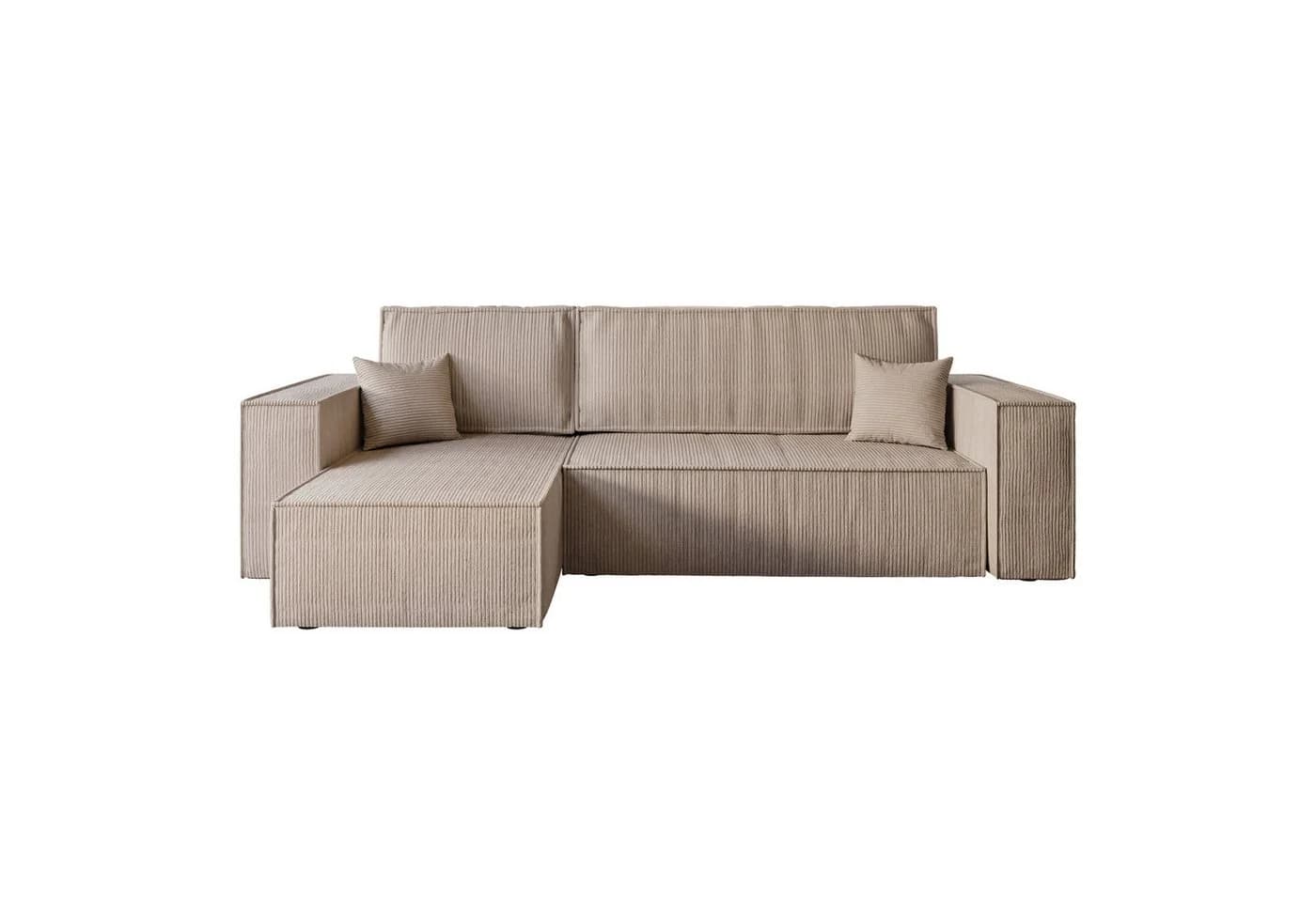 Lookway Ecksofa CARLOS L-Form Cord-Stoff Beige mit Schlaffunktion - Bild 3