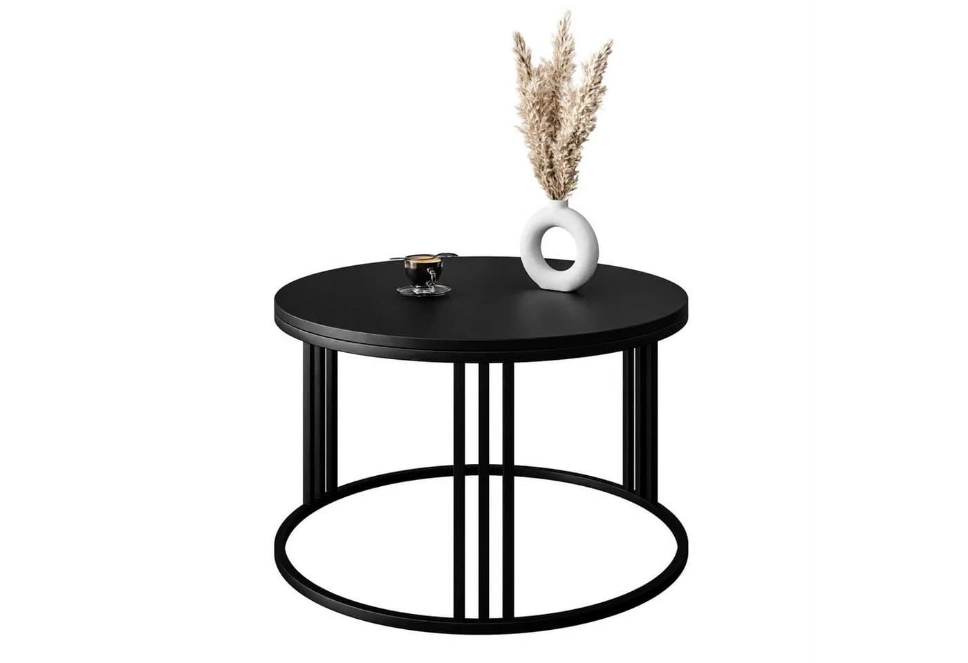 Lookway Couchtisch LORI Schwarz Matt MDF Metallgestell Rund - Bild 2