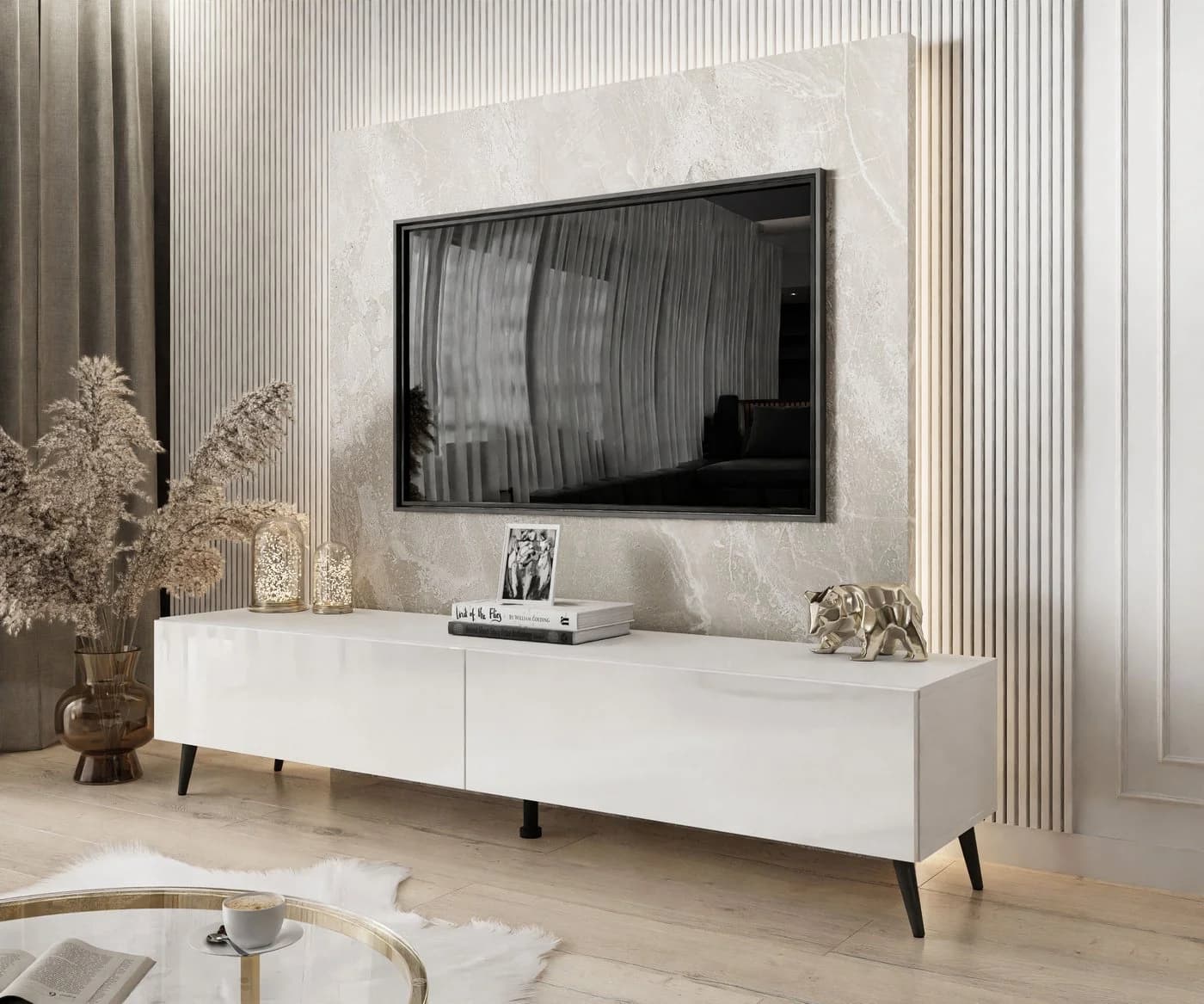 Lookway Lowboard COLETTE TV-Schrank Weiß Hochglanz mit LED