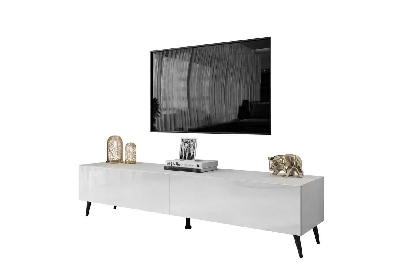 Lookway Lowboard COLETTE TV-Schrank Weiß Hochglanz mit LED - Bild 5