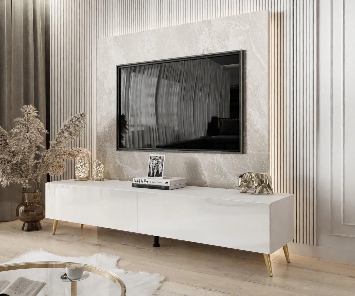 Lookway Lowboard COLETTE TV-Schrank Weiß Hochglanz LED Push-Open