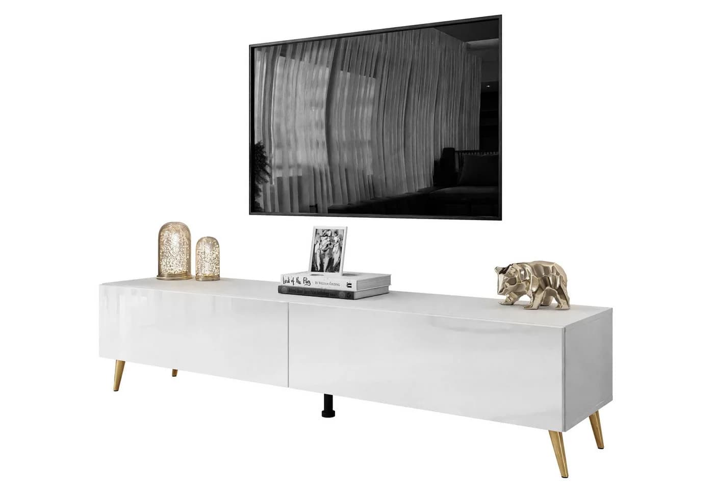 Lookway Lowboard COLETTE TV-Schrank Weiß Hochglanz LED Push-Open - Bild 2